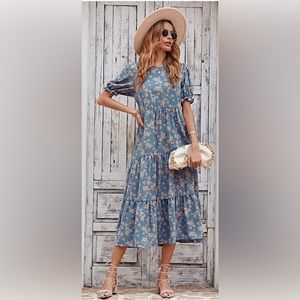 Summer Casual BoHo Dress. Size medium, blue floral.